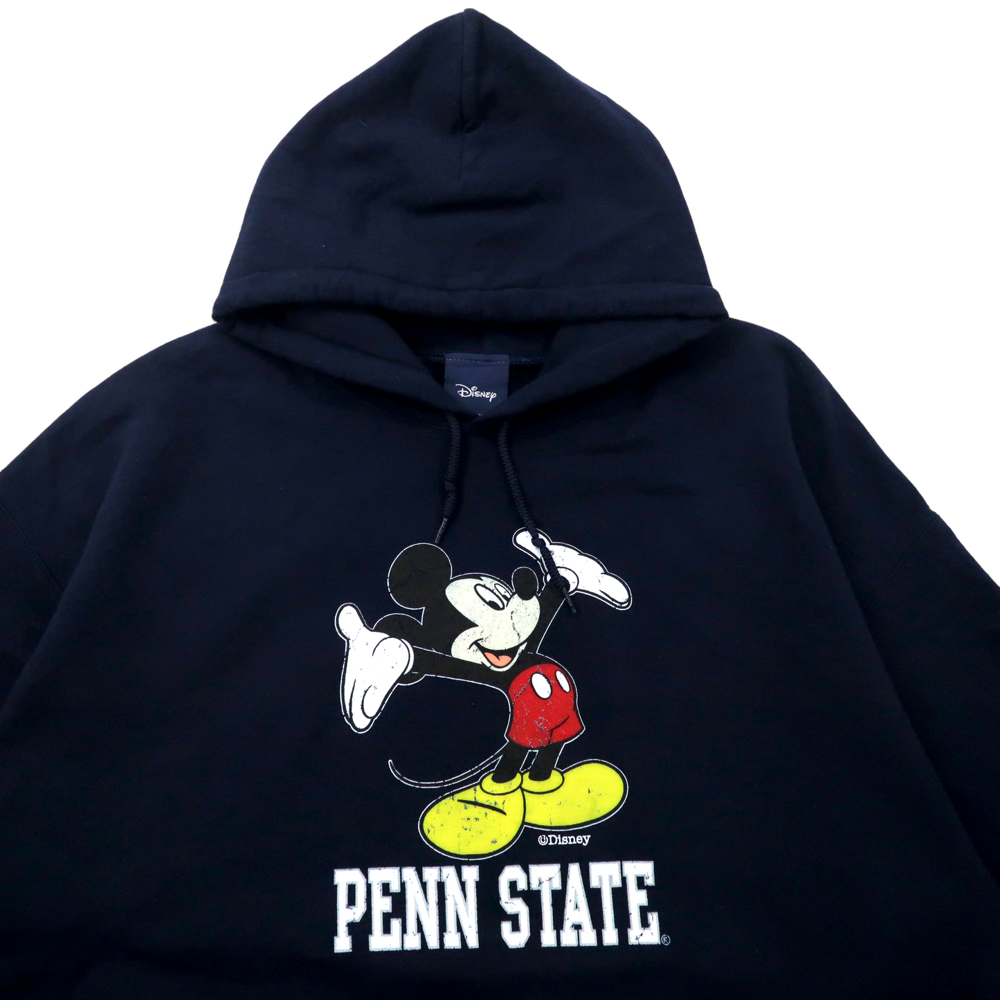 Disney カレッジプリントパーカー XL ネイビー コットン 裏起毛 ミッキーマウス PENN STATE