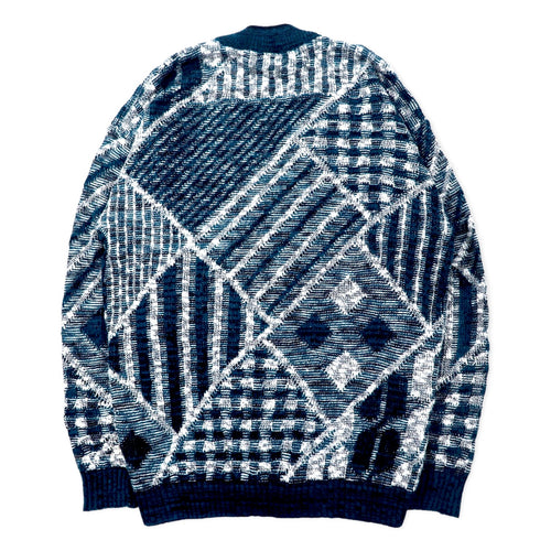 AMERICAN CRUSADER 90s Jacquard Knit Cardigan XL Navy All-over Pattern Acrylic