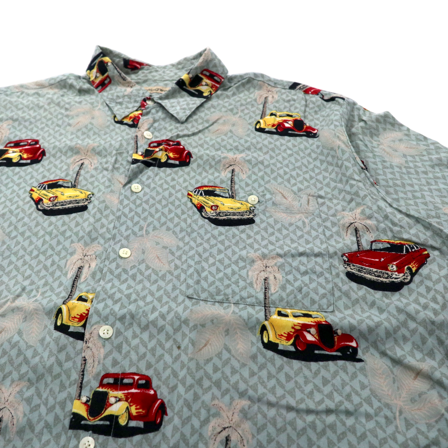 Retro Car Aloha Shirt アロハシャツ XL シルバー レーヨン 総柄  レトロ クラシックカー Munsingwear 90年代