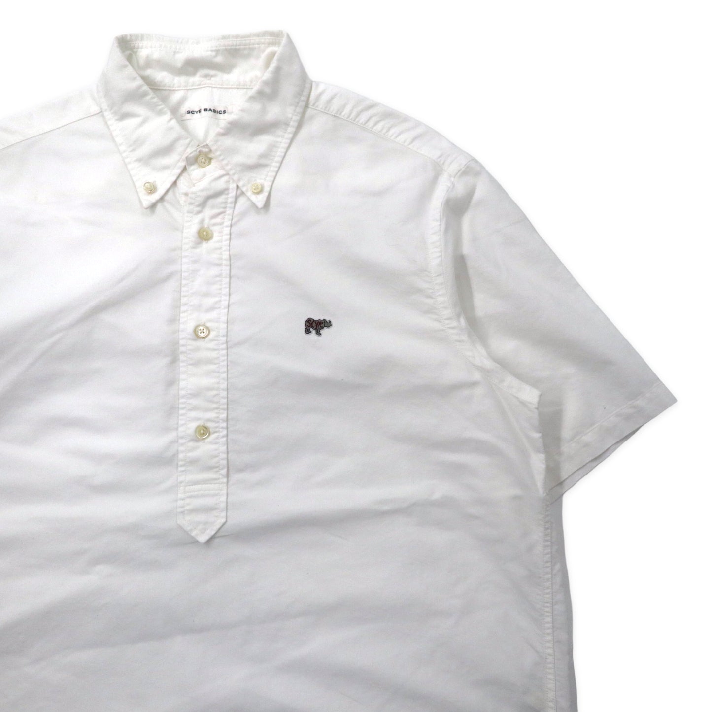 SCYE BASICS ホワイト オックス 半袖 プルオーバーシャツ 40 ホワイト コットン ワンポイントロゴ 5115-31502 日本製