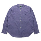 LAUREN RALPH LAUREN 90s Gingham Check Button Down Shirt XL Blue Big Size Made in Sri Lanka