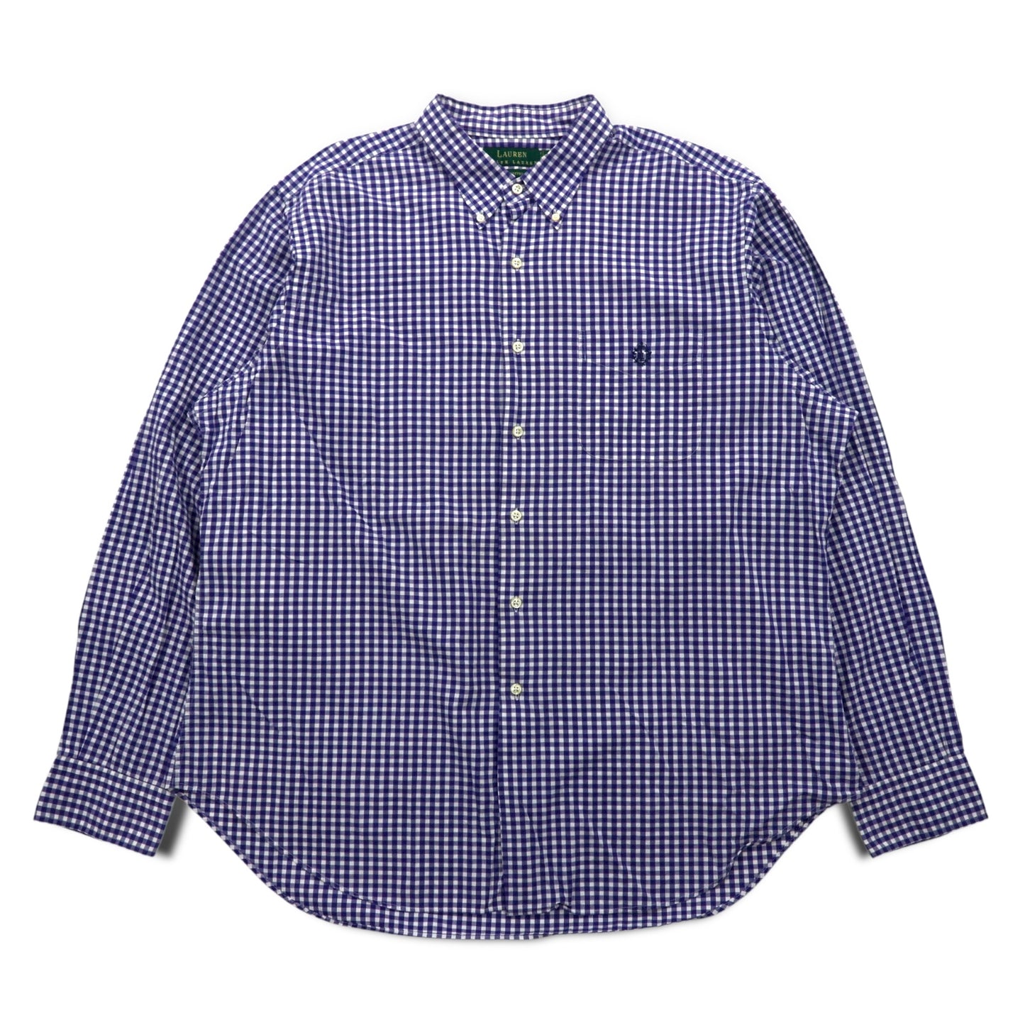 LAUREN RALPH LAUREN 90s Gingham Check Button Down Shirt XL Blue Big Size Made in Sri Lanka