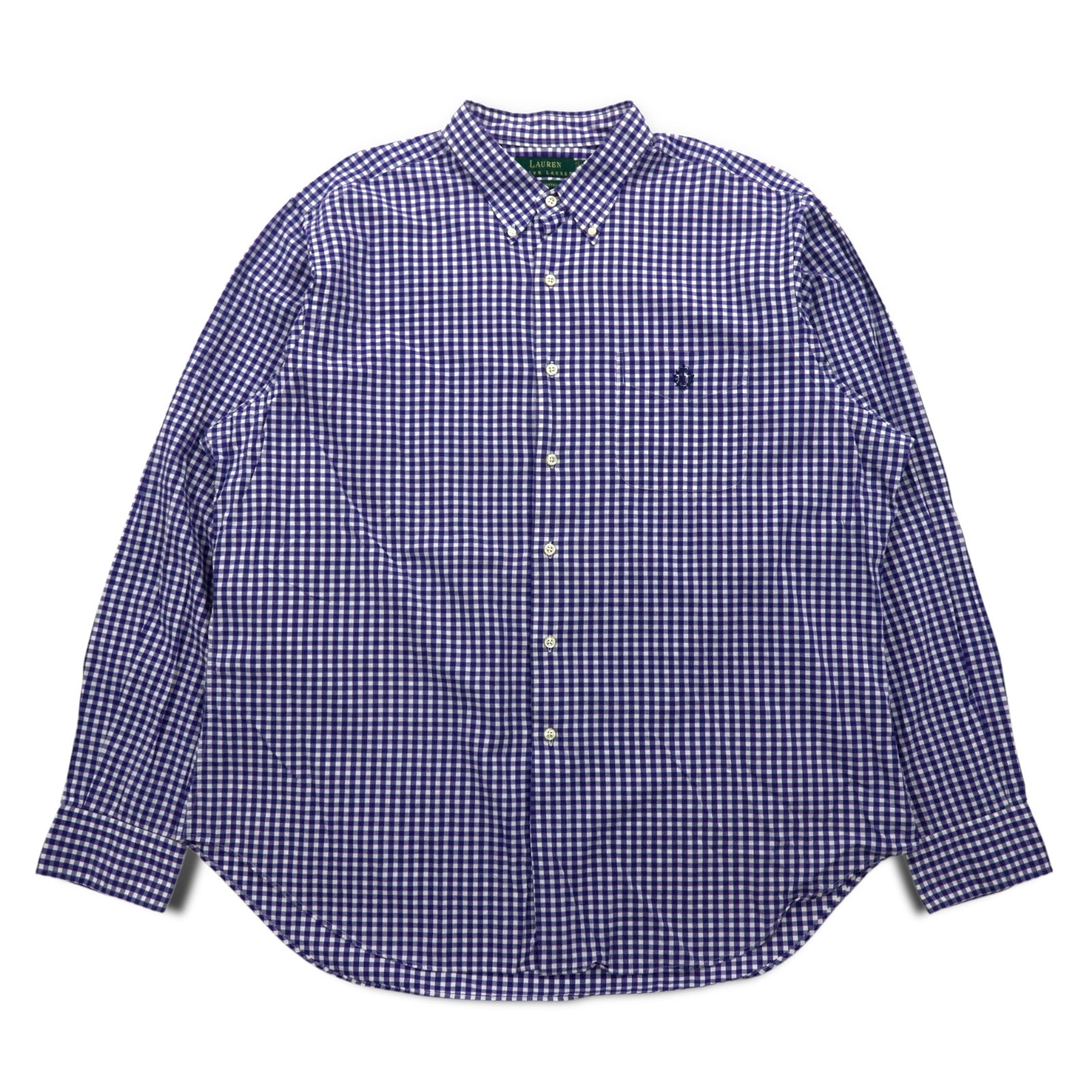 LAUREN RALPH LAUREN 90s Gingham Check Button Down Shirt XL Blue Big Size Made in Sri Lanka