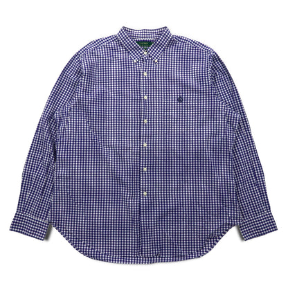 LAUREN RALPH LAUREN 90s Gingham Check Button Down Shirt XL Blue Big Size Made in Sri Lanka