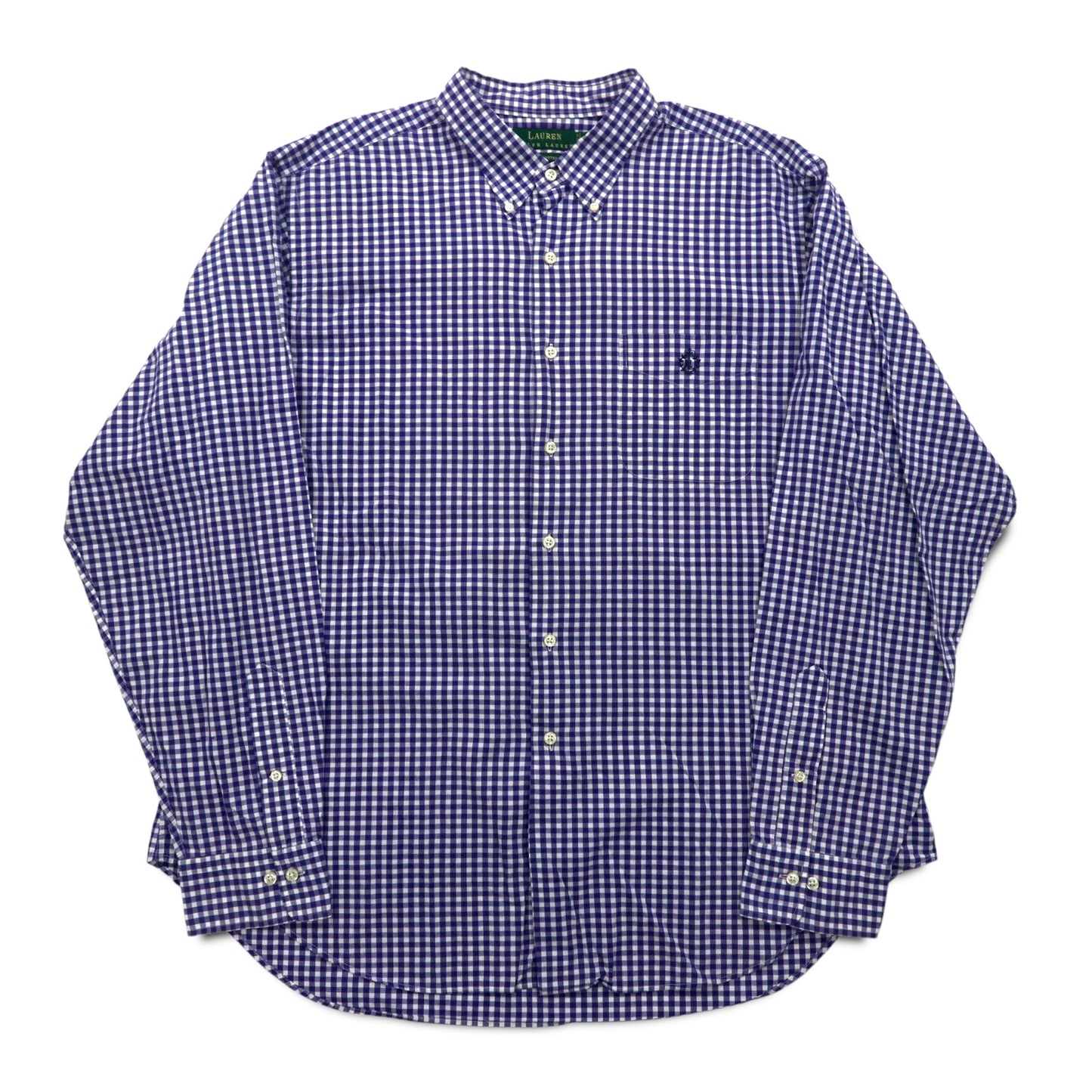 LAUREN RALPH LAUREN 90s Gingham Check Button Down Shirt XL Blue Big Size Made in Sri Lanka