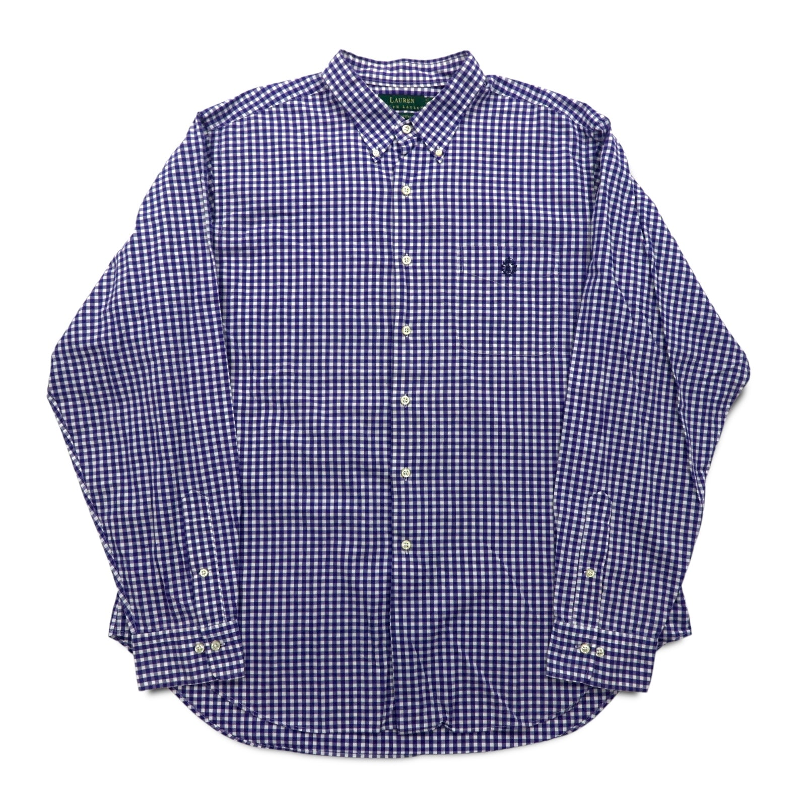 LAUREN RALPH LAUREN 90s Gingham Check Button Down Shirt XL Blue Big Size Made in Sri Lanka