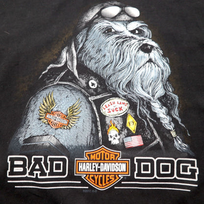 HARLEY DAVIDSON Double-sided Print T-Shirt XL Black Cotton BAD DOG