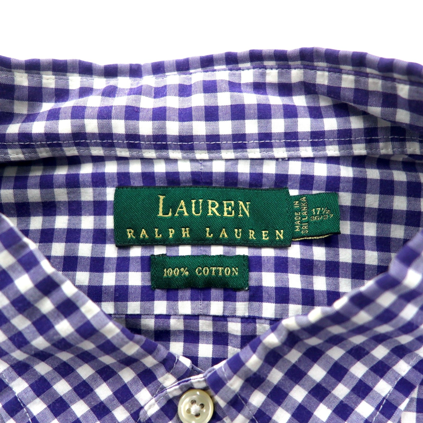 LAUREN RALPH LAUREN 90s Gingham Check Button Down Shirt XL Blue Big Size Made in Sri Lanka