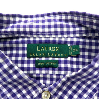 LAUREN RALPH LAUREN 90s Gingham Check Button Down Shirt XL Blue Big Size Made in Sri Lanka