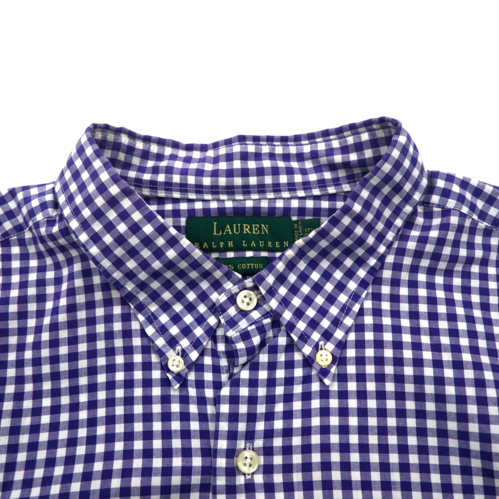 LAUREN RALPH LAUREN 90s Gingham Check Button Down Shirt XL Blue Big Size Made in Sri Lanka