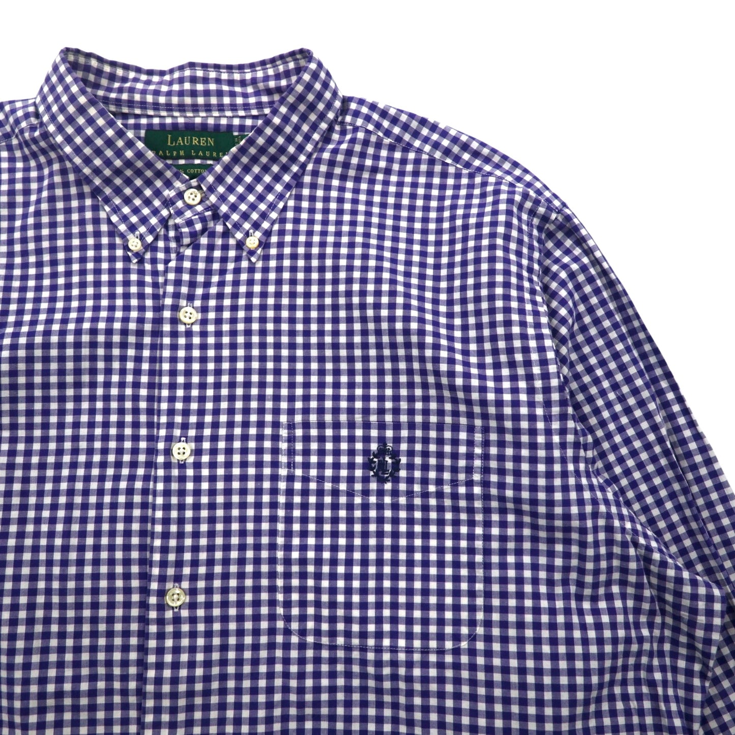 LAUREN RALPH LAUREN 90s Gingham Check Button Down Shirt XL Blue Big Size Made in Sri Lanka