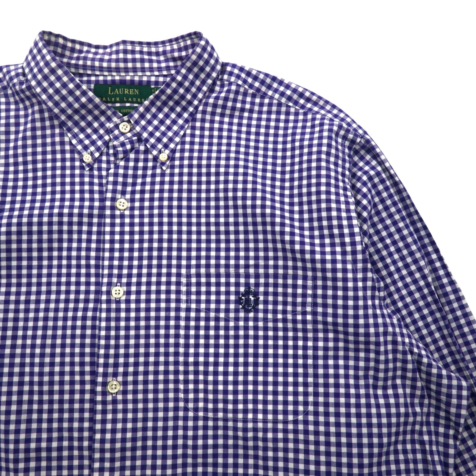 LAUREN RALPH LAUREN 90s Gingham Check Button Down Shirt XL Blue Big Size Made in Sri Lanka