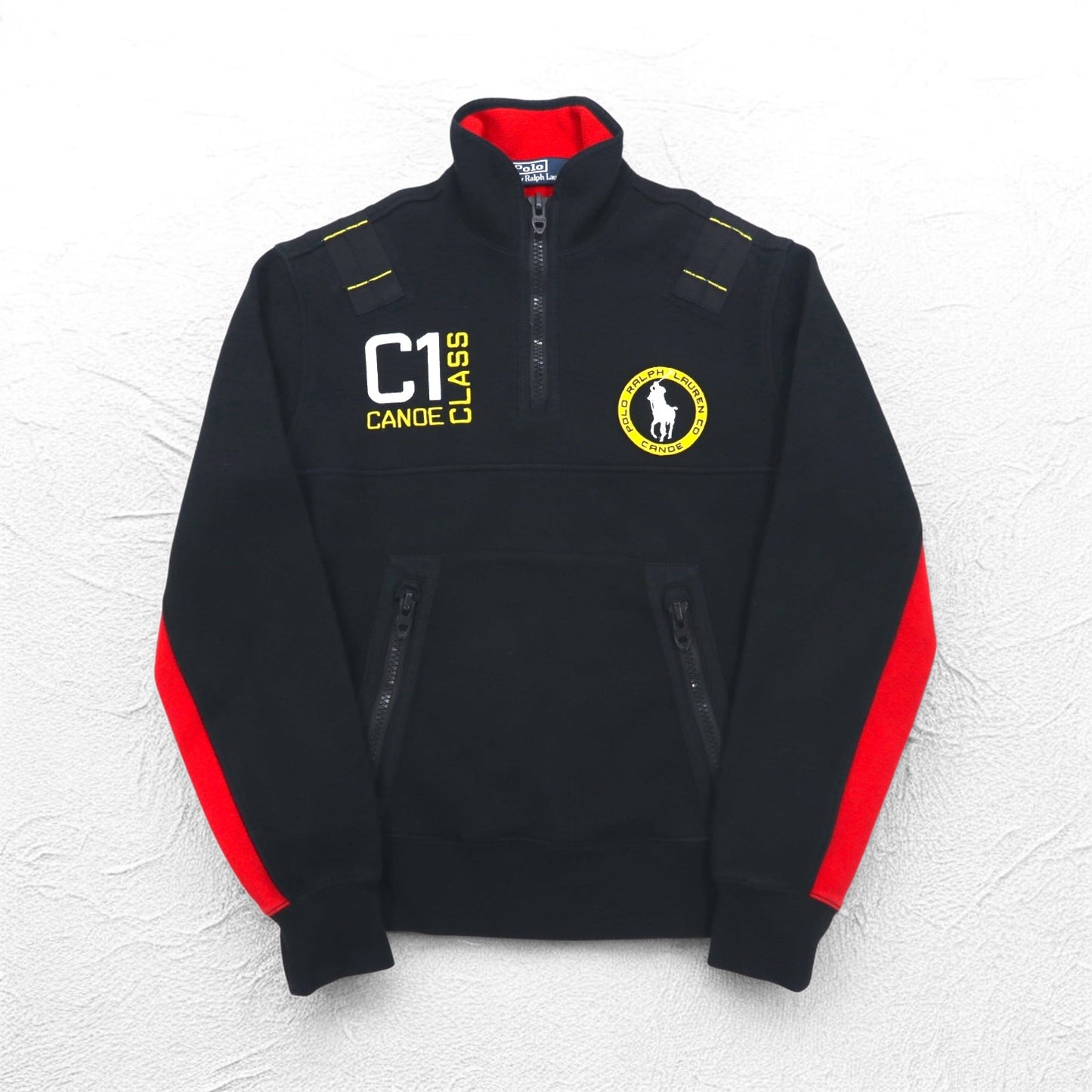 Polo by Ralph Lauren リバースウィーブ ハーフジップスウェット M ブラック 裏地フリース TALONジップ C1 CANOE ワッペン