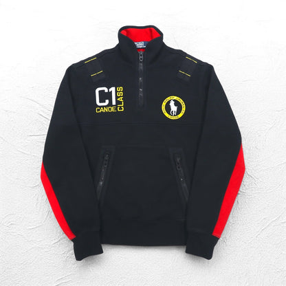 Polo by Ralph Lauren リバースウィーブ ハーフジップスウェット M ブラック 裏地フリース TALONジップ C1 CANOE ワッペン