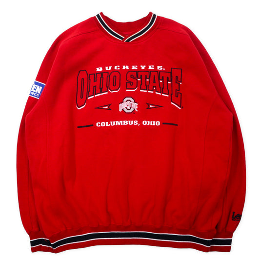 Lee SPORT 90年代 カレッジ刺繍 リブライン スウェット L レッド コットン ポリエステル 裏起毛 NCAA OHIO STATE BUCKEYES フットボール ビッグサイズ