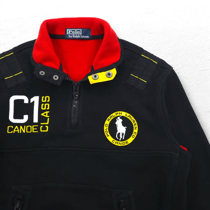 Polo by Ralph Lauren リバースウィーブ ハーフジップスウェット M ブラック 裏地フリース TALONジップ C1 CANOE ワッペン