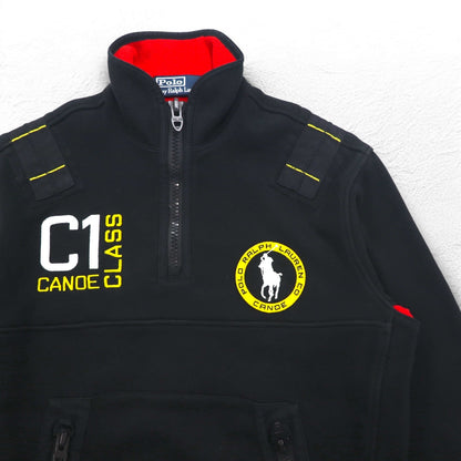 Polo by Ralph Lauren リバースウィーブ ハーフジップスウェット M ブラック 裏地フリース TALONジップ C1 CANOE ワッペン