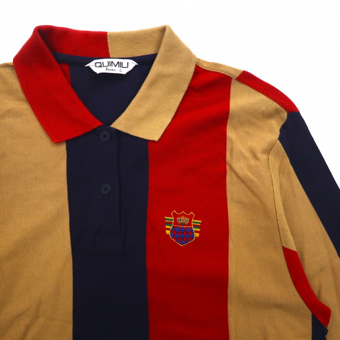 Vintage 90s Japan Made Rugby Shirt QUIMILI Long Sleeve Polo Shirt Rugby Shirt L Multicolor Stripe Made in Japan