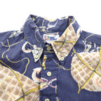 Reyn Spooner 90s Hawaiian Bikini Tag Pullover Short Sleeve Button-Down Aloha Shirt, Size M, Blue Cotton, Fish Motif