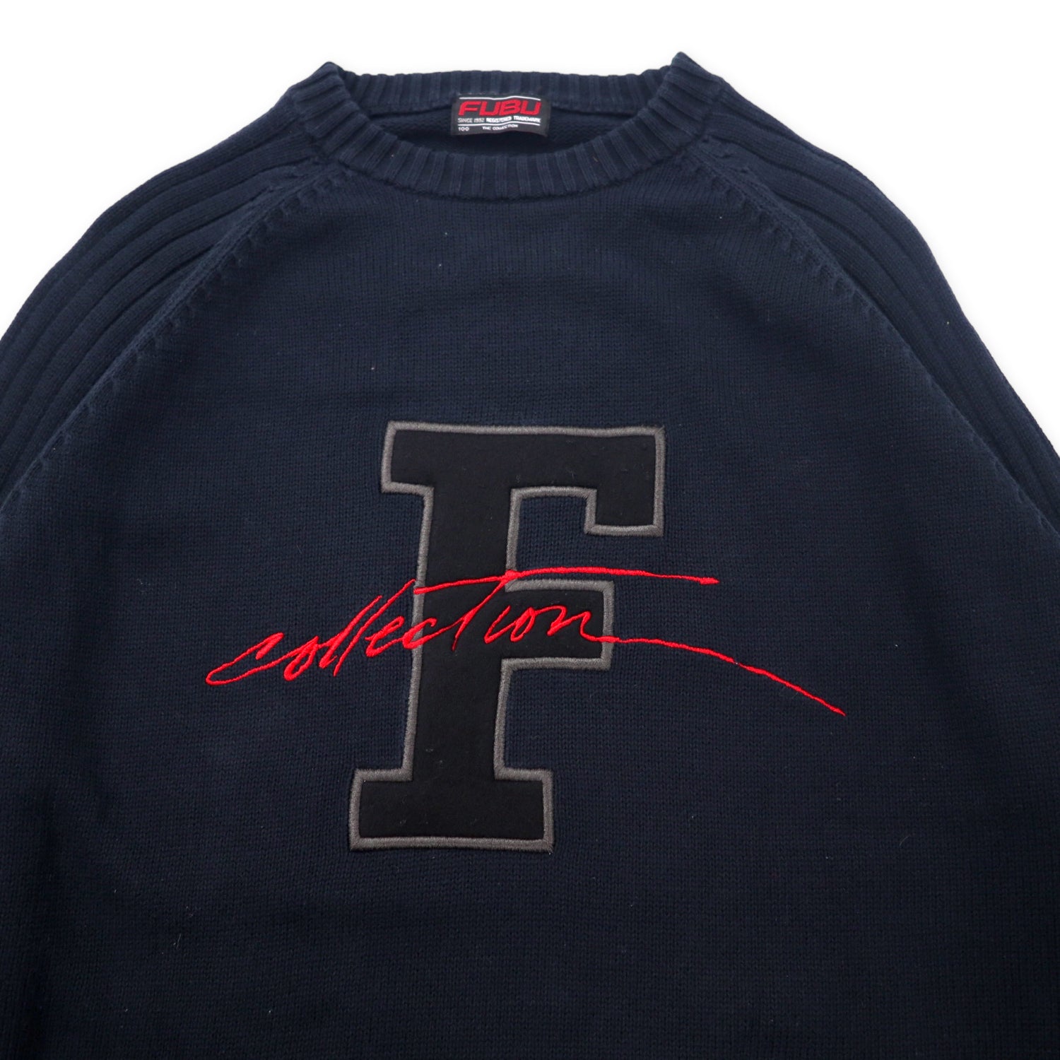 FUBU 00s Raglan knit sweater XL navy cotton – 日本然リトテ