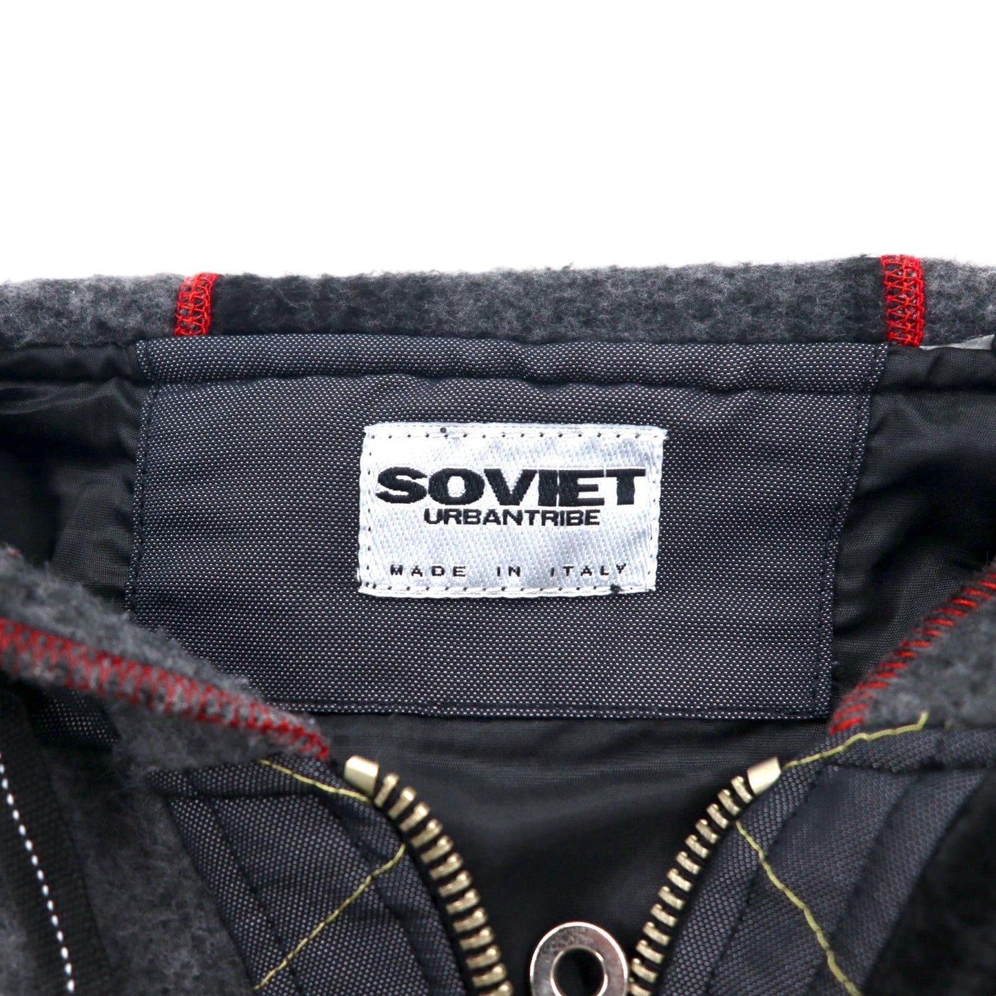 イタリア製 90年代 SOVIET URBAN TRIBE ハーフジップ フリースジャケット アノラックパーカー XXL グレー ブラック チェック ウール ドローコード