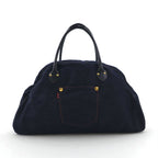 EVISU Leather Handle Denim Boston Bag Handbag in Indigo, Blue, and Dark Navy with Pockets