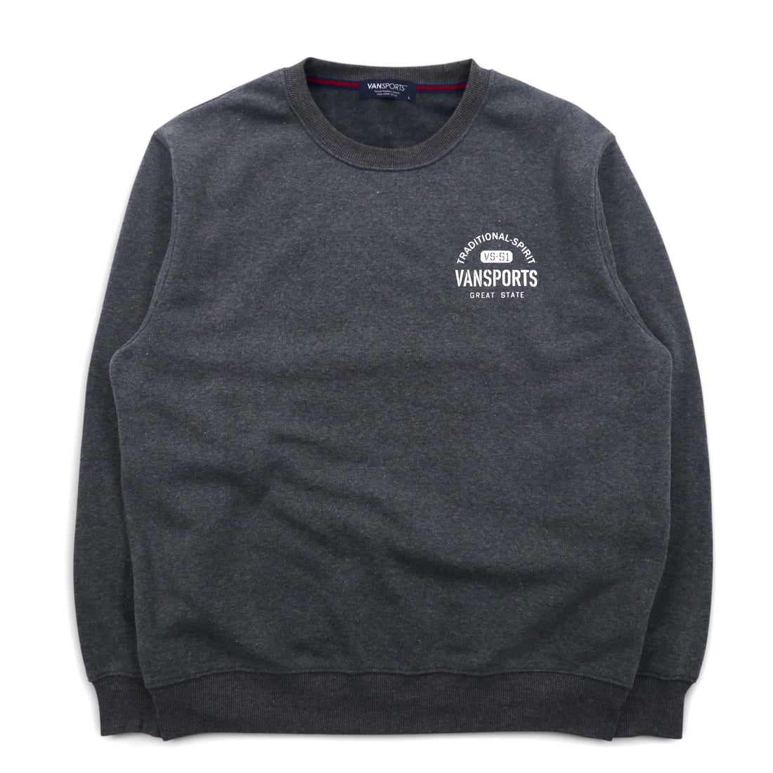 VAN SPORTS Crew Neck Sweatshirt L Gray Fleece Lining Back Print