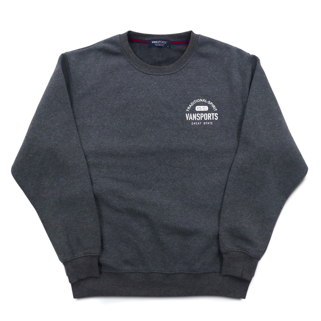 VAN SPORTS Crew Neck Sweatshirt L Gray Fleece Lining Back Print