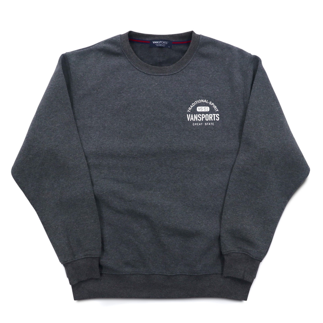 VAN SPORTS Crew Neck Sweatshirt L Gray Fleece Lining Back Print