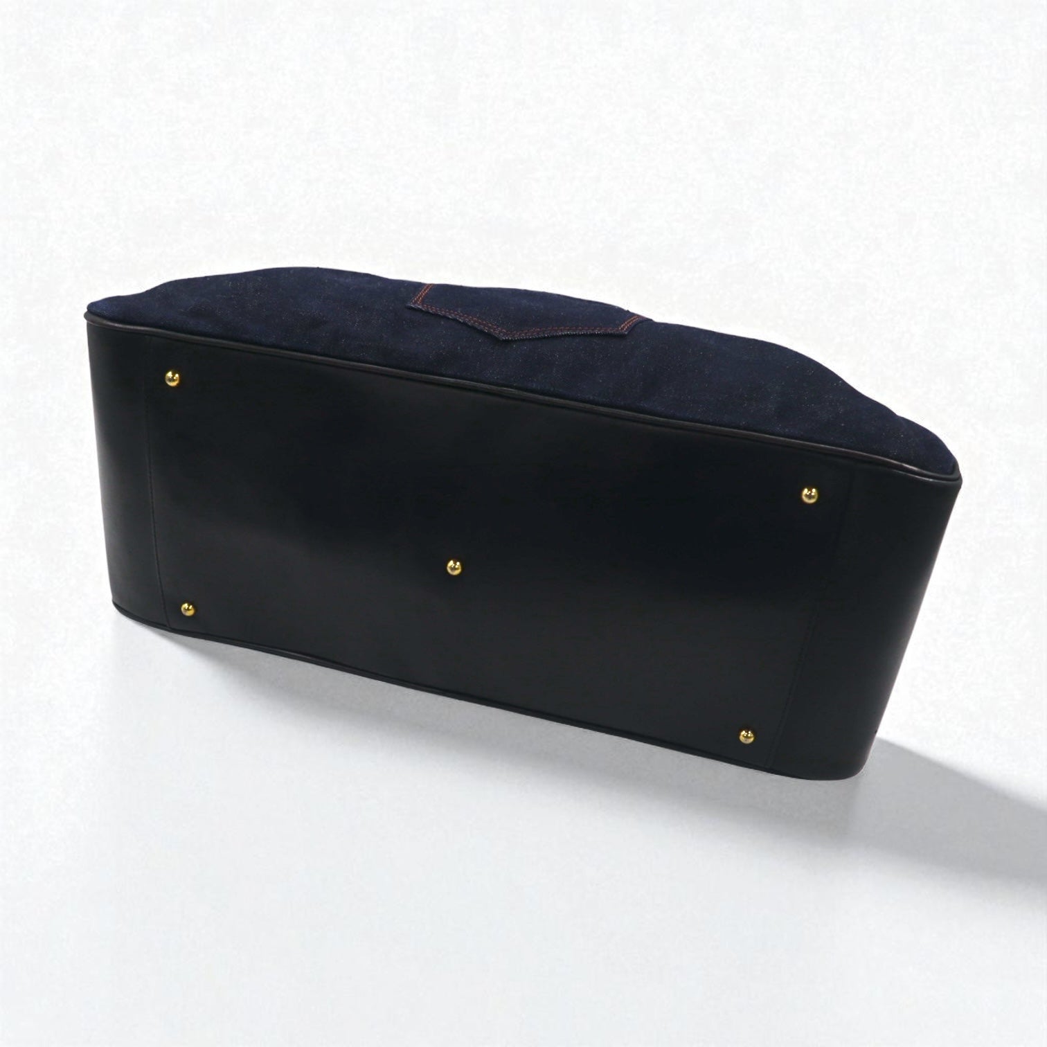 EVISU Leather Handle Denim Boston Bag Handbag in Indigo, Blue, and Dark Navy with Pockets