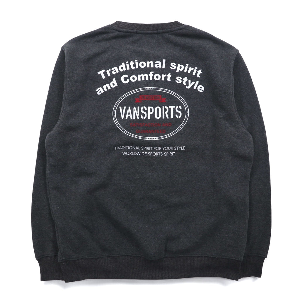 VAN SPORTS Crew Neck Sweatshirt L Gray Fleece Lining Back Print