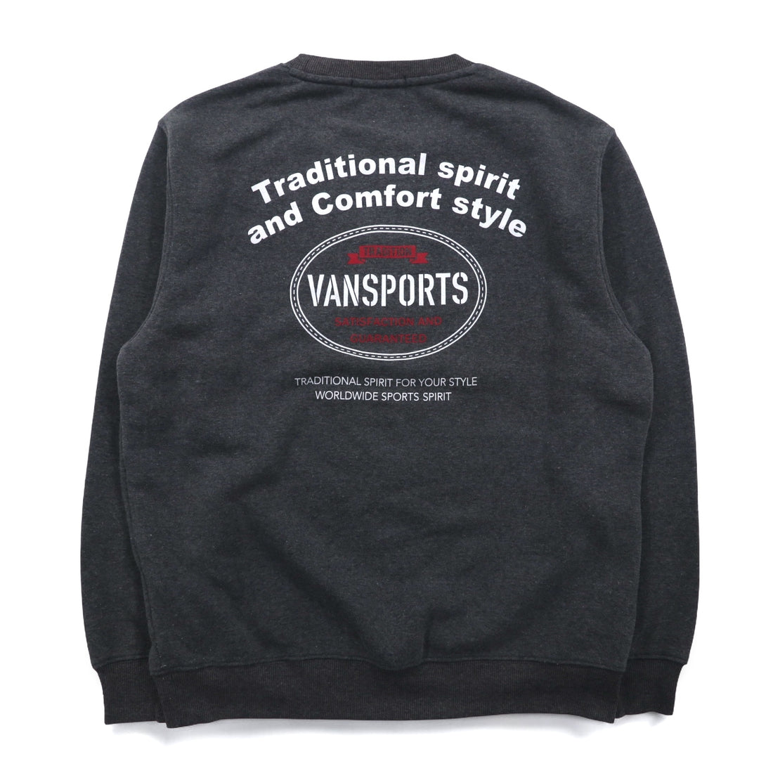 VAN SPORTS Crew Neck Sweatshirt L Gray Fleece Lining Back Print