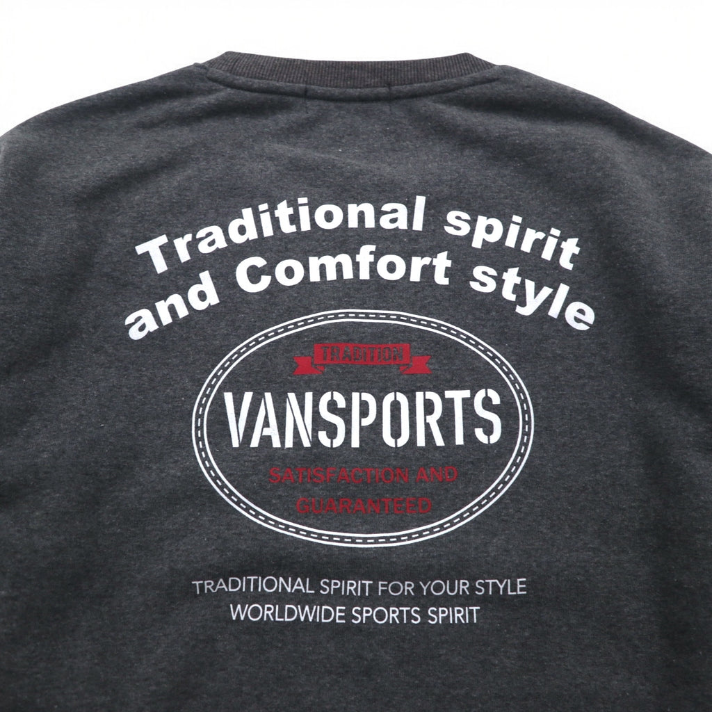 VAN SPORTS Crew Neck Sweatshirt L Gray Fleece Lining Back Print