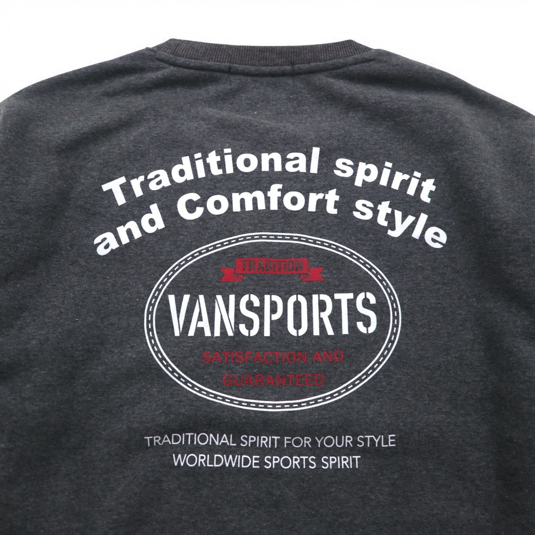 VAN SPORTS Crew Neck Sweatshirt L Gray Fleece Lining Back Print
