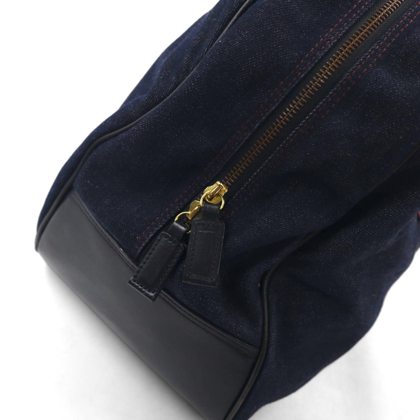 EVISU レザーハンドル デニム ボストンバッグ ハンドバッグ インディゴ ブルー 濃紺 ポケット