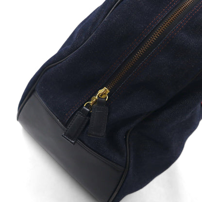 EVISU レザーハンドル デニム ボストンバッグ ハンドバッグ インディゴ ブルー 濃紺 ポケット