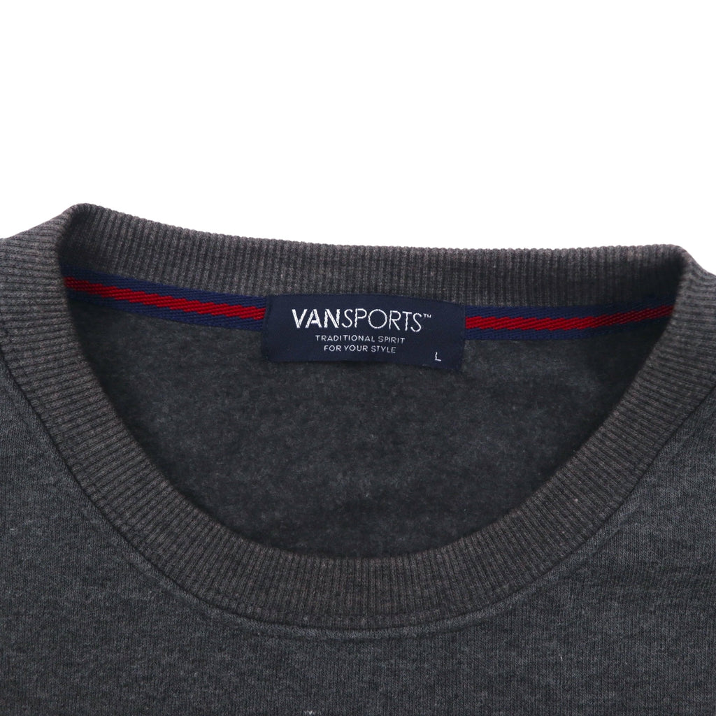 VAN SPORTS Crew Neck Sweatshirt L Gray Fleece Lining Back Print
