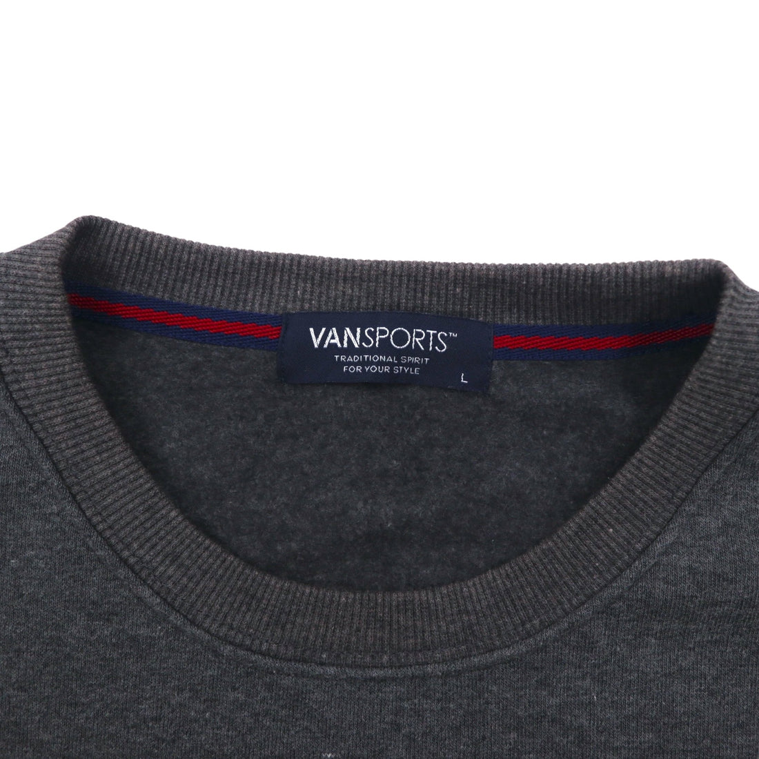 VAN SPORTS Crew Neck Sweatshirt L Gray Fleece Lining Back Print