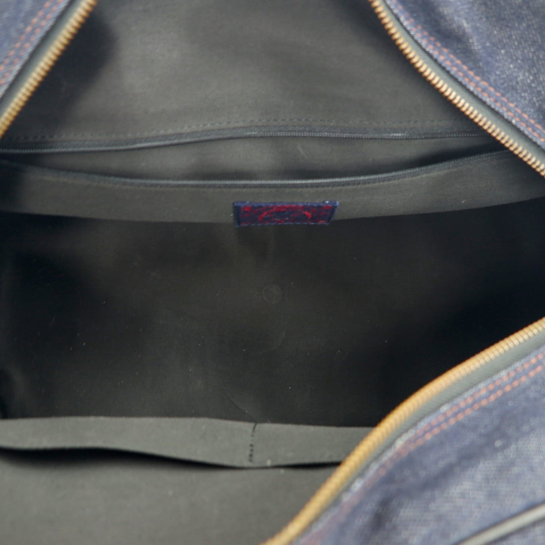 EVISU Leather Handle Denim Boston Bag Handbag in Indigo, Blue, and Dark Navy with Pockets