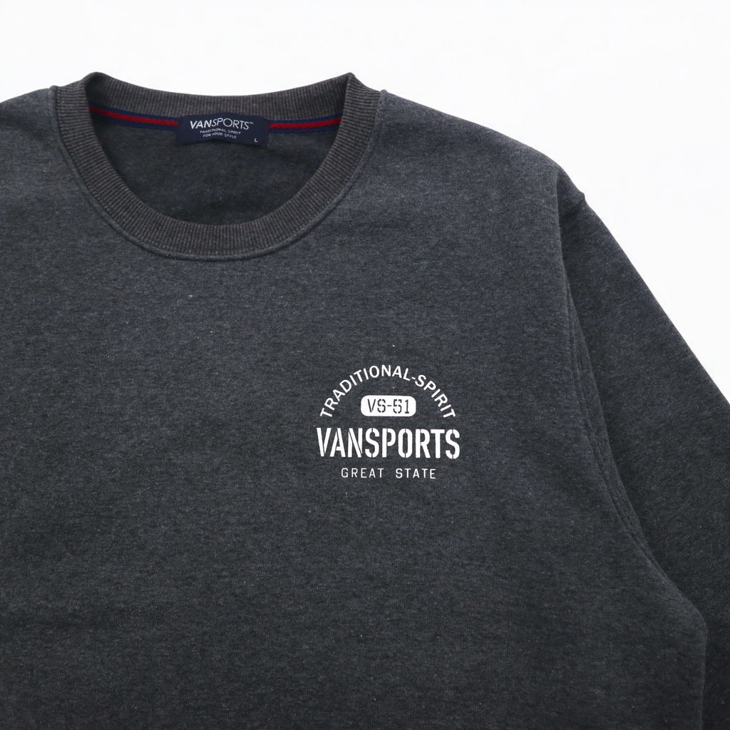 VAN SPORTS Crew Neck Sweatshirt L Gray Fleece Lining Back Print