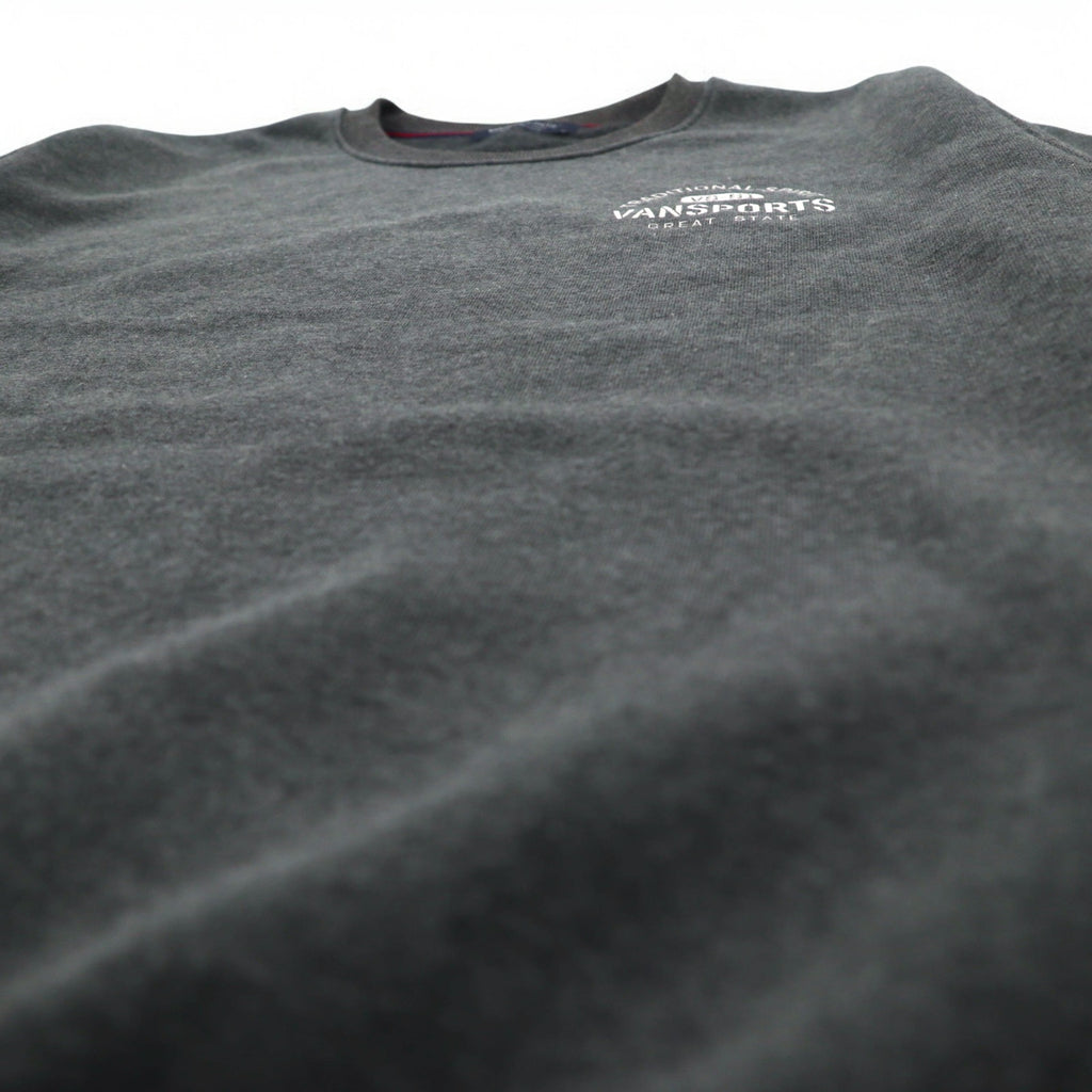 VAN SPORTS Crew Neck Sweatshirt L Gray Fleece Lining Back Print
