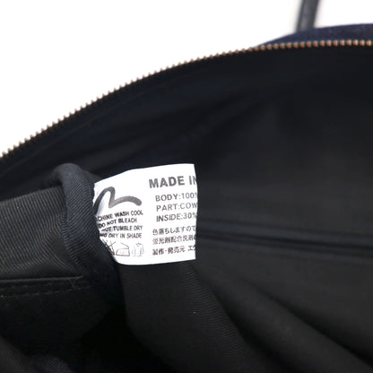 EVISU レザーハンドル デニム ボストンバッグ ハンドバッグ インディゴ ブルー 濃紺 ポケット