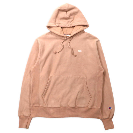 Champion リバースウィーブ パーカー XL ピンクベージュ コットン ワンポイントロゴ 青 単色タグ 復刻 REVERSE WEAVE