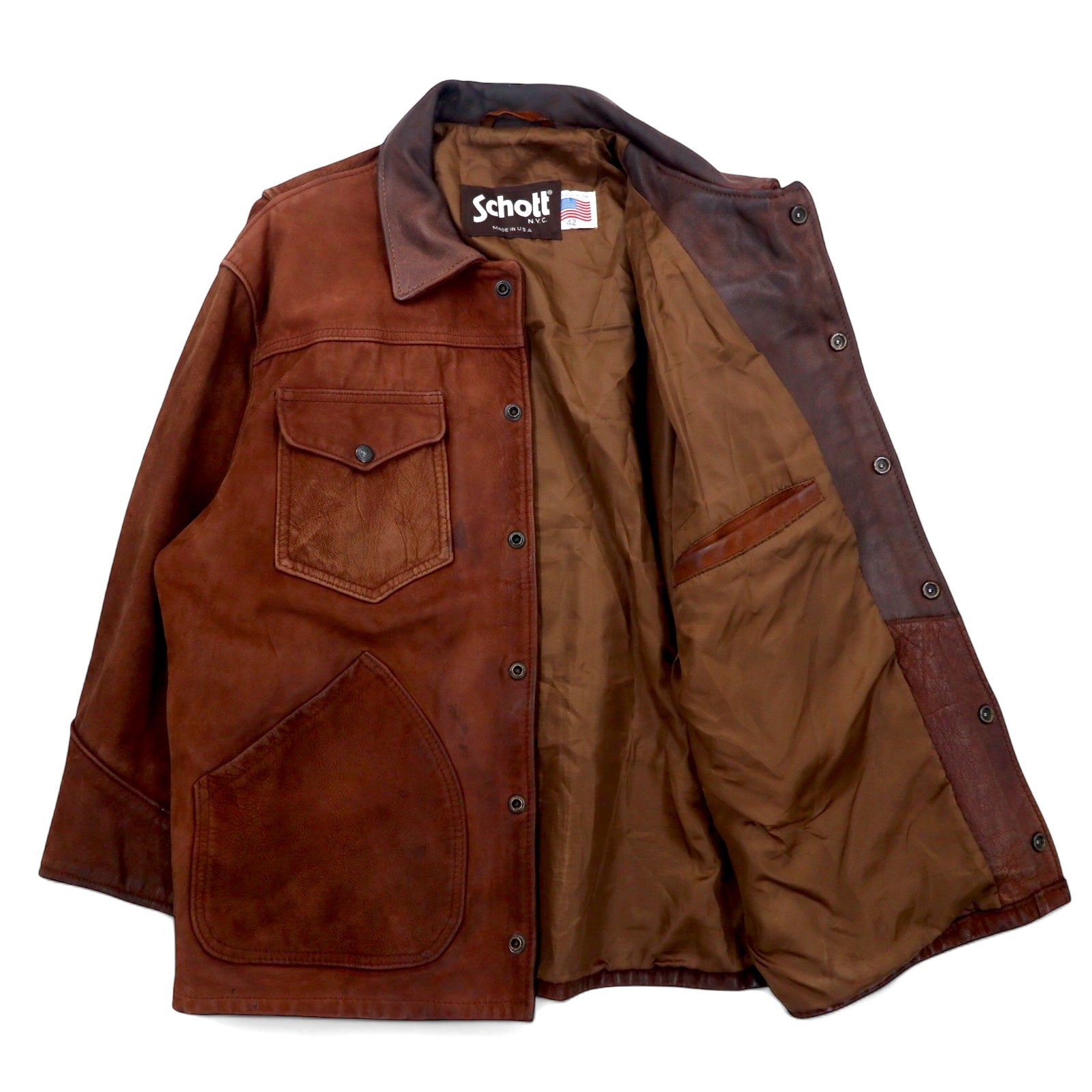 SCHOTT USA製 レザー カーコート レザージャケット XL ブラウン Schott USA Made Leather Car Coat Leather Jacket XL Brown Snap