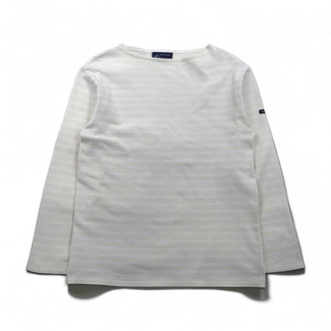 SAINT JAMES ボーダー バスクシャツ ロングスリーブ Tシャツ L ホワイト ベージュ ボートネック フランス製