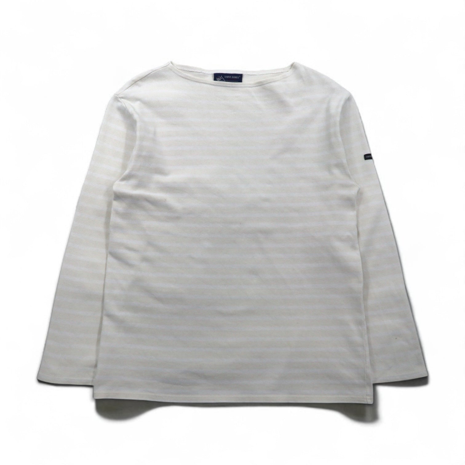 SAINT JAMES Border Basque Shirt, Long Sleeve, Size L, White/Beige, Boat Neck, Made in France