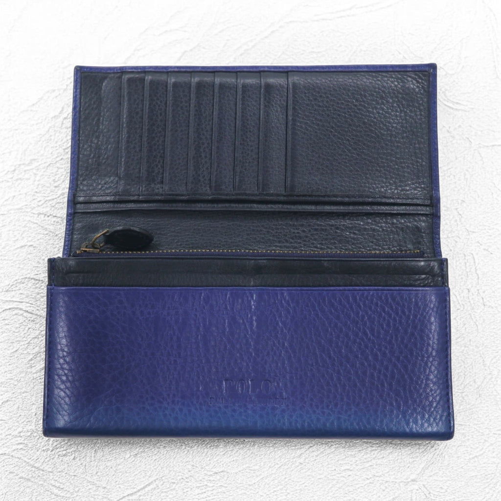 POLO RALPH LAUREN Long Wallet Navy Leather Grained Leather