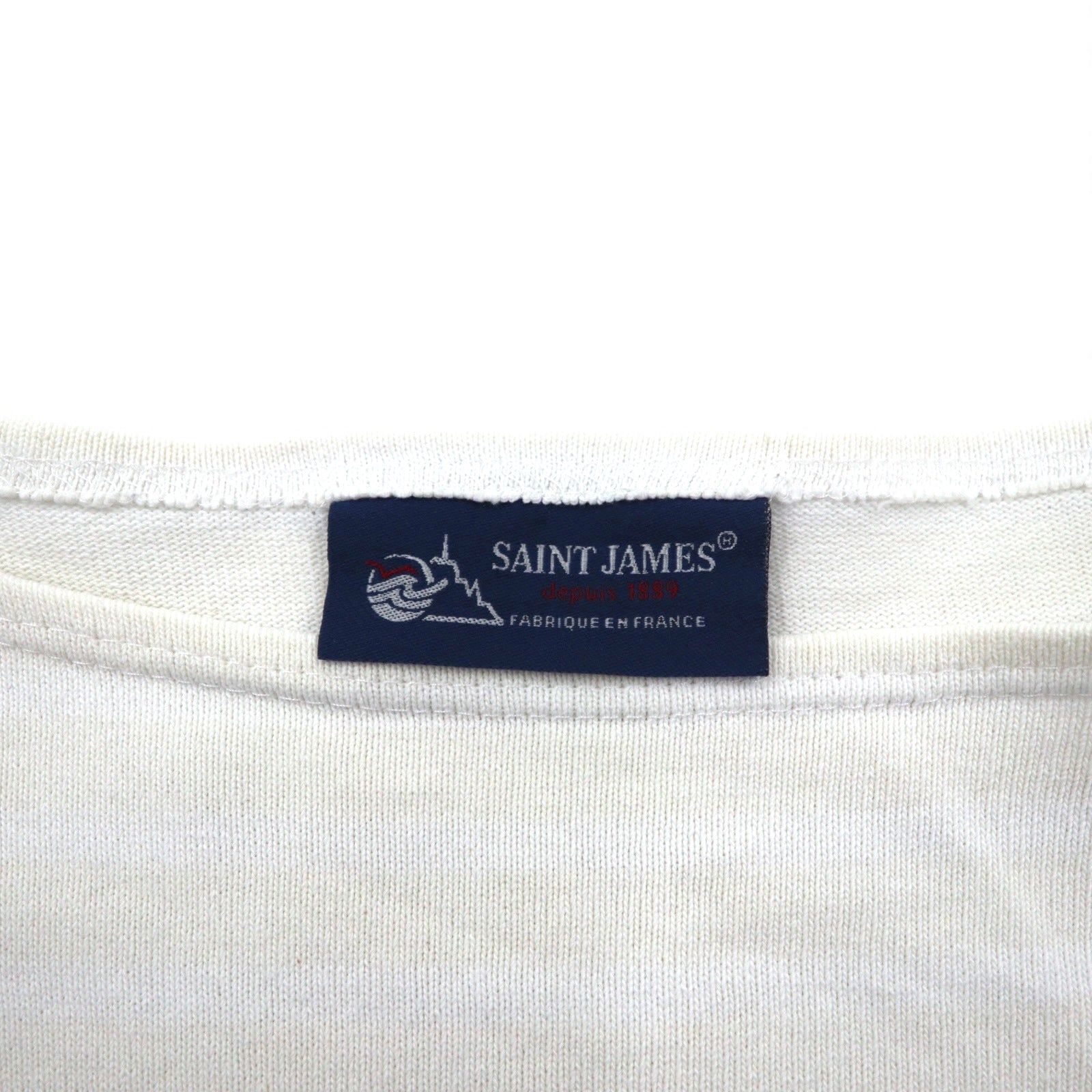 SAINT JAMES Border Basque Shirt, Long Sleeve, Size L, White/Beige, Boat Neck, Made in France