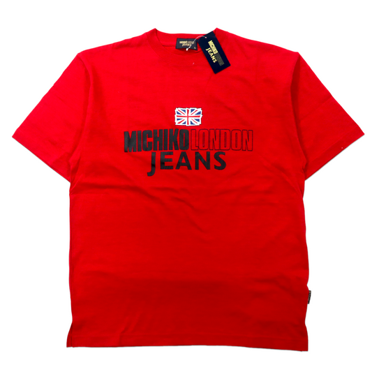 日本然リトテ-古着オンライン-MICHIKO LONDON JEANS ビッグサイズ 90年代 ロゴプリントTシャツ M レッド コットン ユニオンジャック 未使用品-