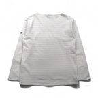 SAINT JAMES Border Basque Shirt, Long Sleeve, Size L, White/Beige, Boat Neck, Made in France